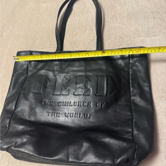 Black FEED The Children Of The World Black Leather Tote Bag - Picture 9 of 9